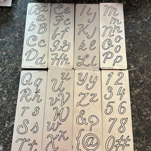 Set of 8 alphabet and number dies for use in cuttlebone style cutting machine